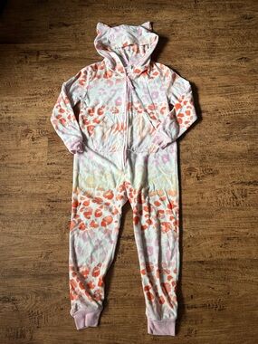 Kids Pink & Orange Leopard Print Hooded One-Piece size 6/6x